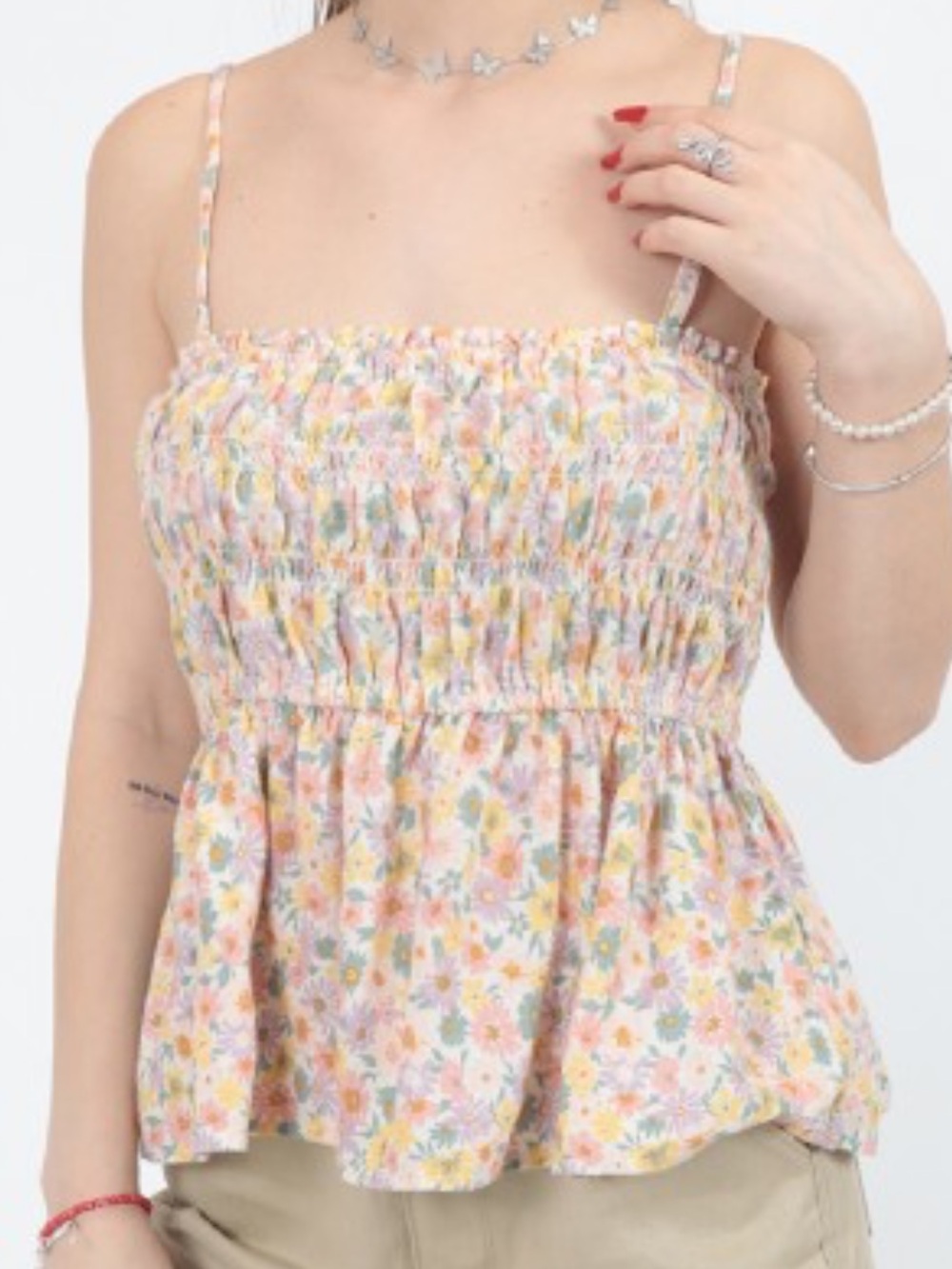 American Eagle Outfitters Pink Pastel Floral Smocked Camisole Tank Top M Medium
